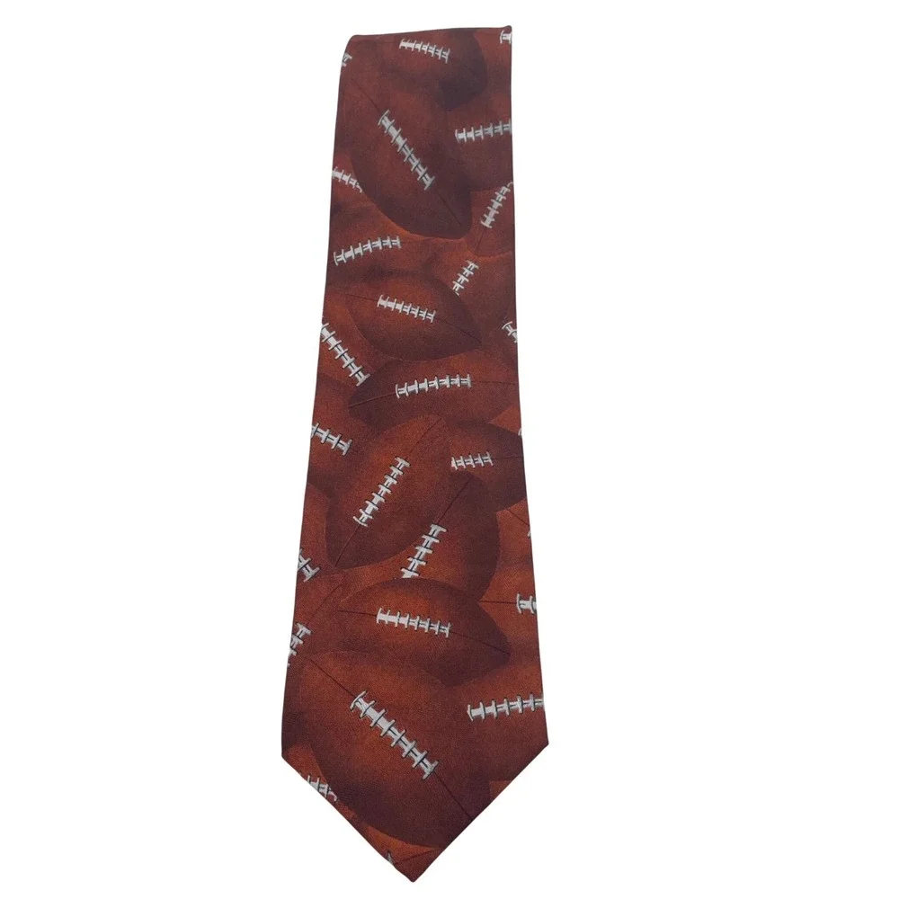 Ralph Marlin RM Sport‎ Just Balls Football Silk Tie Vintage 1995 Brown Novelty